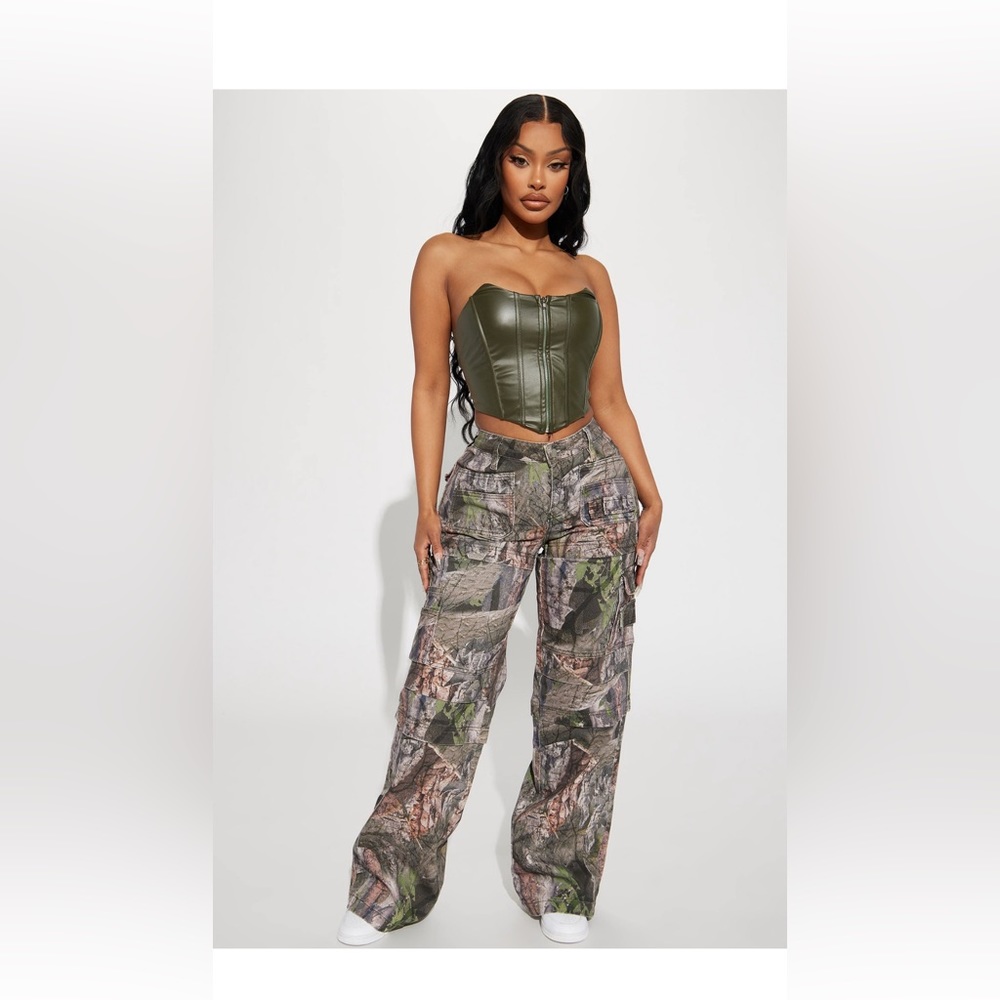Fashion Nova Bree Camo Stretch Cargo Jean - Olive/combo